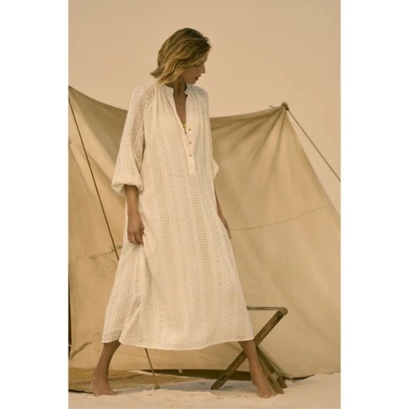 Zara Dresses & Skirts - Zara Off White Midi Dress Cutwork Embroidery Eyelet Ecru